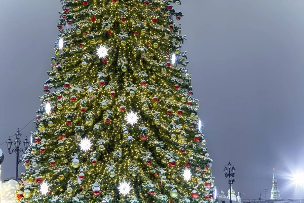 Újévi Ünnepek Karácsonyi Dekoráció Moszkvában Éjjel Oroszország Krisztus Megváltó Székesegyház — Stock Fotó