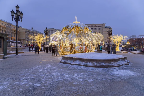 Décoration Noël Nouvel Moscou Nuit Russie Place Manège Près Kremlin — Photo