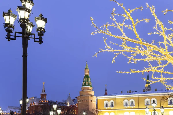 Vánoce Nový Rok Dovolené Výzdoba Moskvě Noci Rusko Kreml — Stock fotografie