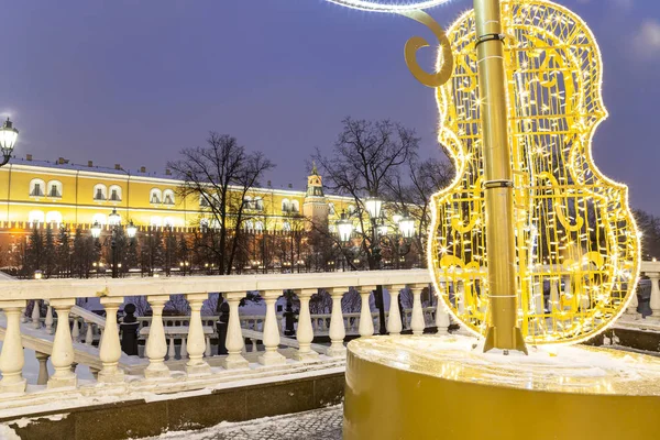 Décoration Noël Nouvel Moscou Nuit Russie Place Manège Près Kremlin — Photo