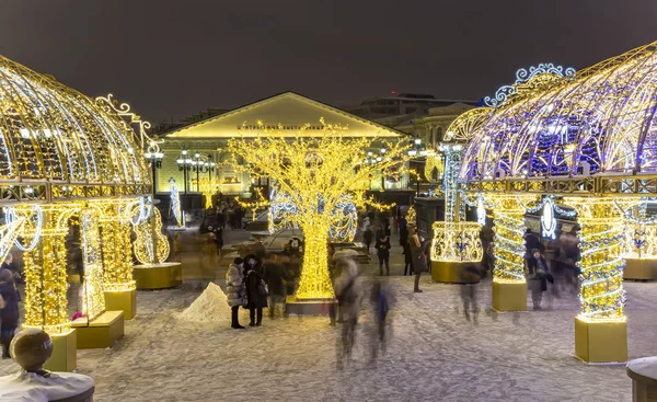 Moskou Rusland Januari 2019 Nieuwjaars Vakantie Kerstdecoratie Moskou Nachts Rusland — Stockfoto