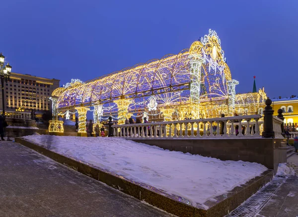 Moscou Russie Janvier 2019 Décoration Noël Vacances Nouvel Moscou Nuit — Photo