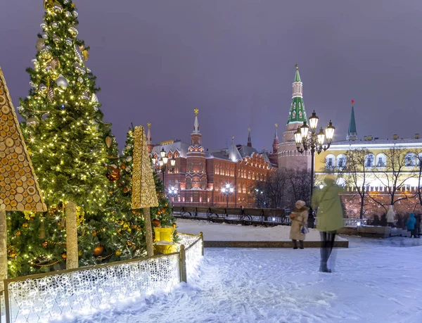 Christmas New Year Holidays Decoration Moscow Night Russia Manege Square — Stock Photo, Image