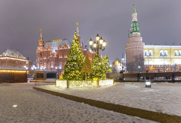 Natal Feriados Ano Novo Decoração Moscou Noite Russia Manege Square — Fotografia de Stock