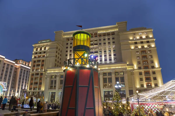 Moskwa Rosja Stycznia 2019 Dekorację Świąteczną Sylwester Moskwie Nocy Rosja — Zdjęcie stockowe