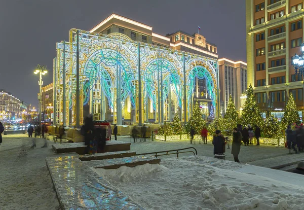 Moskva Ryssland Januari 2019 Juldekoration Nyårshelgen Moskva Natten Ryssland Manege — Stockfoto