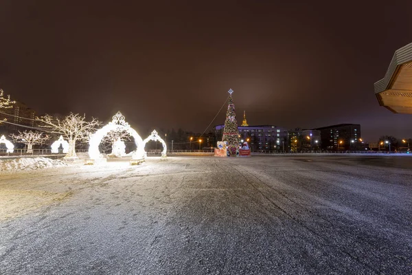 Weihnachtsdekoration Moskau Der Nacht Russland Der Nähe Des Großen Moskauer — Stockfoto