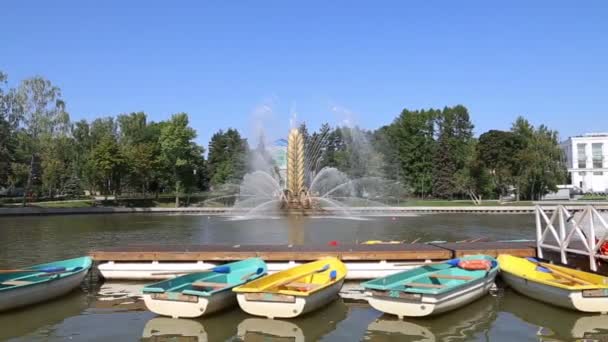 Moscú Rusia Agosto 2019 Fuente Golden Spike Estanque Kamensky Parque — Vídeo de stock