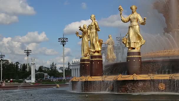 莫斯科 俄罗斯 2019年8月23日 喷泉友谊 1951 建筑师K 托普里泽和G 康斯坦丁诺夫斯基的喷泉项目 Vdnkh 全俄罗斯展览中心 — 图库视频影像
