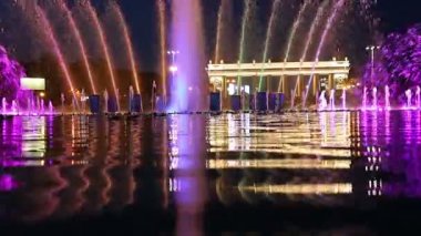 Gorky Park 'taki Dans Çeşmesinin Renkli Işıkları (gece), Moskova, Rusya 