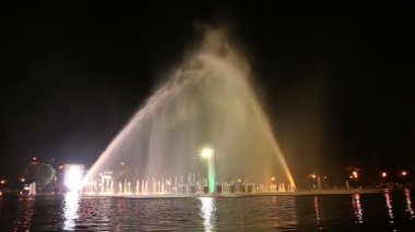 Gorky Park 'taki Dans Çeşmesinin Renkli Işıkları (gece), Moskova, Rusya 