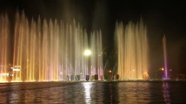Gorky Park 'taki Dans Çeşmesinin Renkli Işıkları (gece), Moskova, Rusya 