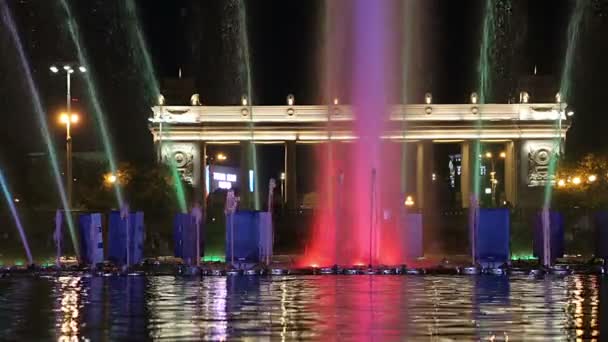 Moscow Russia September 2019 Colorful Lights Dancing Fountain Gorky Park — Stock Video
