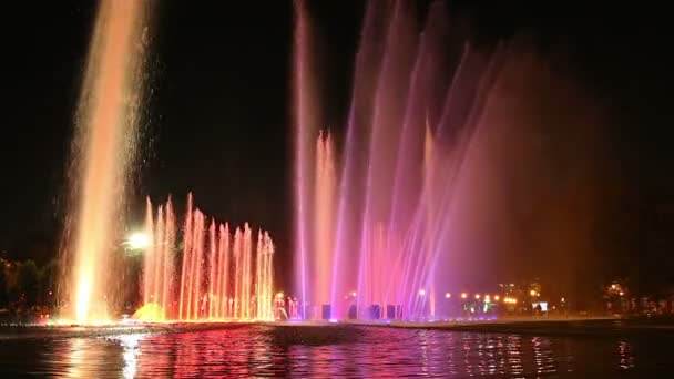 Lumières Colorées Fontaine Dansante Dans Gorky Park Nuit Moscou Russie — Video