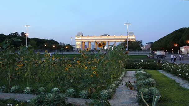 Moszkva Oroszország 2019 Szeptember Gorkij Park Főbejárata Éjszaka Egyik Városkép — Stock videók