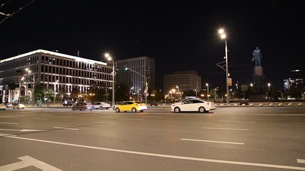 Moscow Russia September 2019 Traffic Cars Kaluzhskaya Square Night Moscow — Stock Video