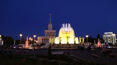Moskova, Rusya - 23 Ağustos 2019: Uluslar Çeşmesi Dostluğu (1951-54) Mimarlar K. Topuridze ve G. Konstantinovsky 'nin projesi) -- Vdnkh (Tüm Rusya Sergi Merkezi), Moskova, Rusya 