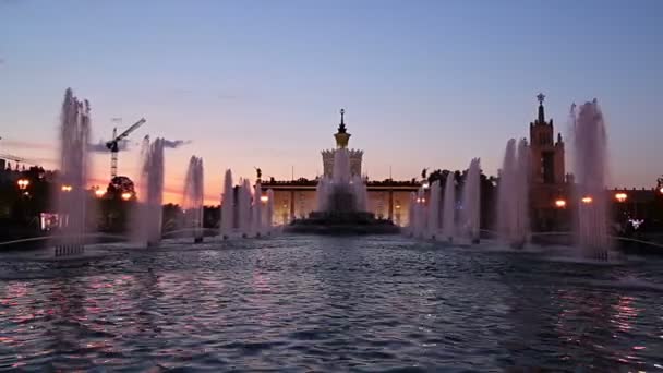 喷泉在 Vdnkh 在莫斯科的石花 Vdnkh 也称全俄展览中心 是永久通用贸易展在莫斯科 俄罗斯 — 图库视频影像