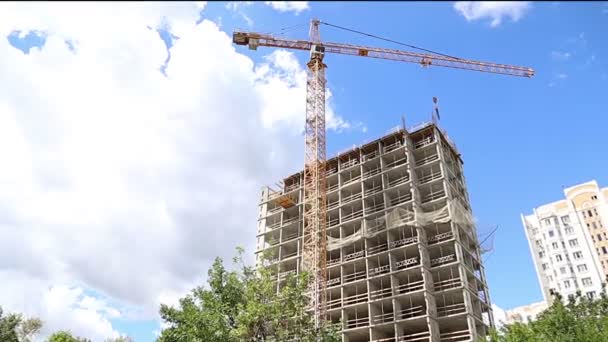 Hochhaus Bau Neuer Wohnkomplex Baustelle Nach Dem Renovierungsprogramm Cheryomushki Viertel — Stockvideo