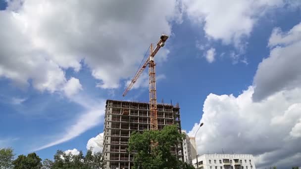 Hochhaus Bau Neuer Wohnkomplex Baustelle Nach Dem Renovierungsprogramm Cheryomushki Viertel — Stockvideo