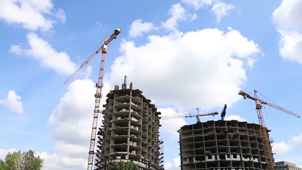 Hochhaus Bau Neuer Wohnkomplex Baustelle Nach Dem Renovierungsprogramm Cheryomushki Viertel — Stockvideo