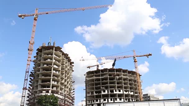 Hochhaus Bau Neuer Wohnkomplex Baustelle Nach Dem Renovierungsprogramm Cheryomushki Viertel — Stockvideo