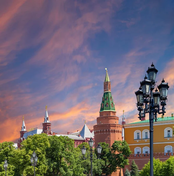 View Kremlin Beautiful Sky Cloud Sunset Background Moscow Russia Most — Stock Photo, Image