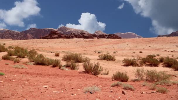 月の谷 Valley Moon アカバの東60Kmのヨルダン南部の砂岩と花崗岩の岩に切り出された谷である — ストック動画