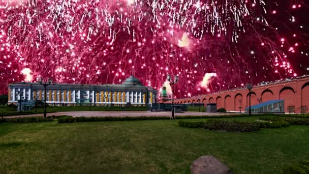 Vuurwerk Het Moskou Kremlin Tijdens Victory Day Woii Rusland — Stockvideo