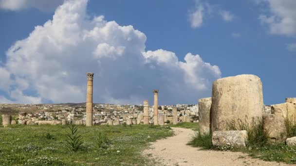 Romerska Ruiner Den Jordanska Staden Jerash Gerasa Antiquity Huvudstad Och — Stockvideo