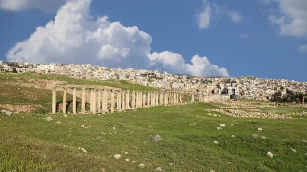 Romeinse Ruïnes Jordaanse Stad Jerash Gerasa Van Oudheid Hoofdstad Grootste — Stockvideo