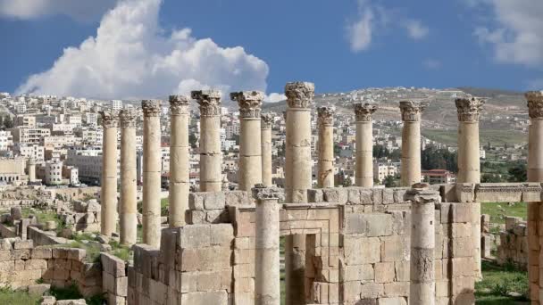 Római Romok Jordániai Jerash Városában Ókori Gerasa Jerash Fővárosában Legnagyobb — Stock videók