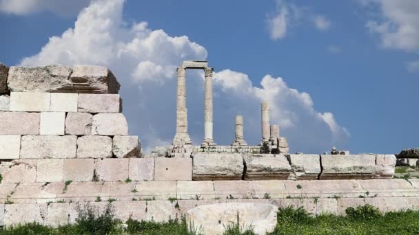 Ciudad Ammán Landmarks Viejo Romano Citadel Hill Contra Fondo Nubes — Vídeo de stock