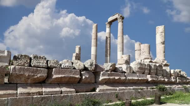 Amman City Landmarks Old Roman Citadel Hill Background Moving Clouds — Stock Video