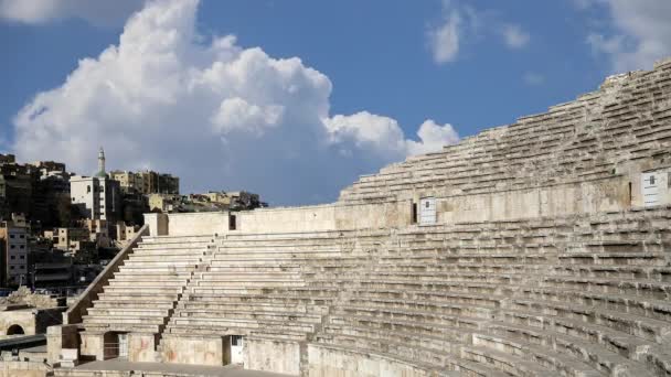 Ρωμαϊκό Θέατρο Στο Αμμάν Φόντο Κινούμενα Σύννεφα Ιορδανία Θέατρο Χτίστηκε — Αρχείο Βίντεο