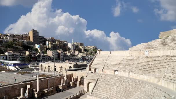 Ρωμαϊκό Θέατρο Στο Αμμάν Φόντο Κινούμενα Σύννεφα Ιορδανία Θέατρο Χτίστηκε — Αρχείο Βίντεο