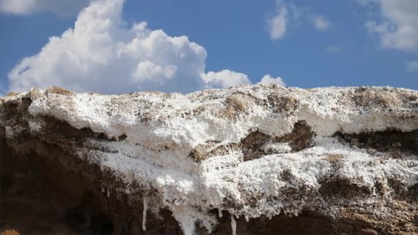 ヨルダンでの死海塩 移動雲を背景に — ストック動画