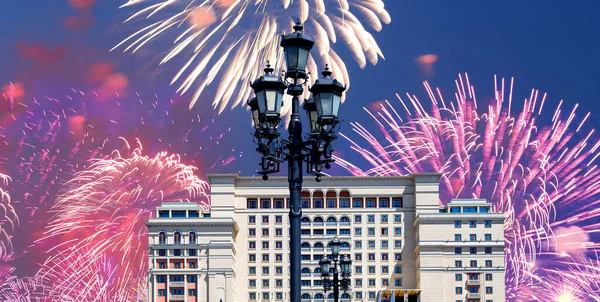 Feux Artifice Sur Façade Hôtel Four Seasons Hôtel Moskva Depuis — Photo