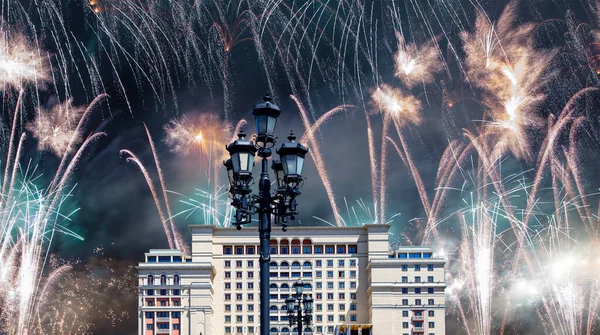 Feux Artifice Sur Façade Hôtel Four Seasons Hôtel Moskva Depuis — Photo