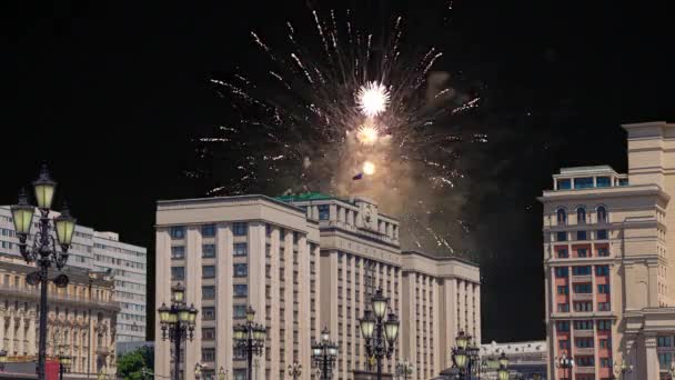 Vuurwerk Bouw Van Doema Van Federale Vergadering Van Russische Federatie — Stockvideo