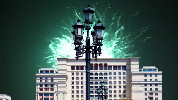 Fajerwerki Fasadzie Hotelu Four Seasons Hotel Moskva Manege Square Moskwa — Wideo stockowe