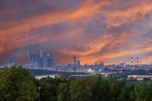 View Central Moscow Sparrow Hills Vorobyovy Gory Observation Viewing Platform — Stock Photo, Image