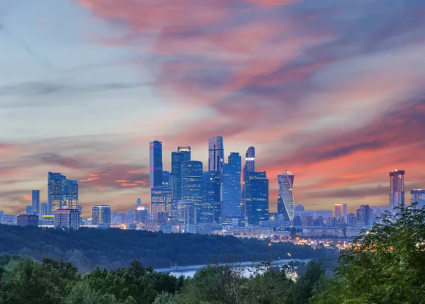 View City Skyscrapers Moscow City Sparrow Hills Vorobyovy Gory Observation — Stock Photo, Image