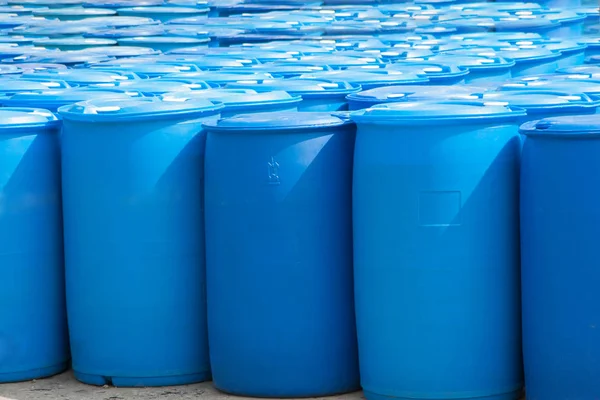 Planta Química Tambores Almacenamiento Plástico Barriles Azules — Foto de Stock