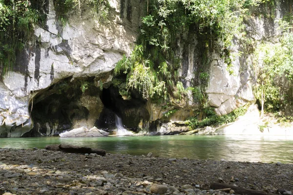 Belo Rio Natural Floresta Verde Com Montanha Fundo — Fotografia de Stock