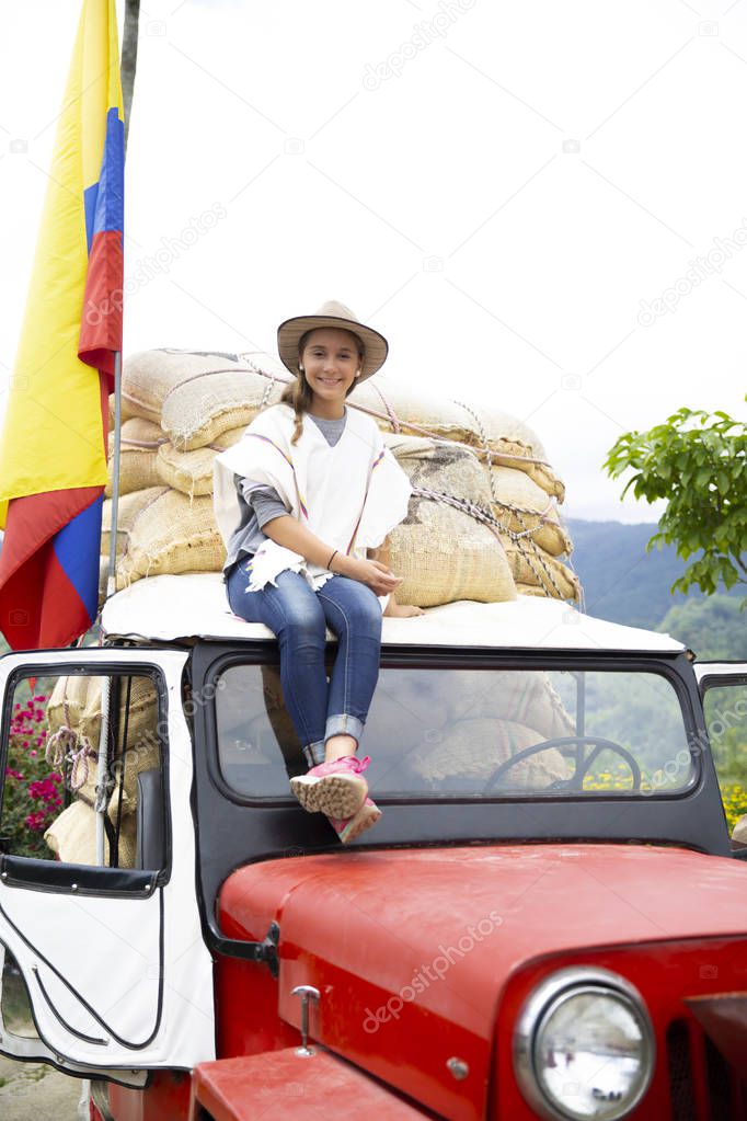 Portrait of Happy Girl Having Fun Outdoors on Old Car