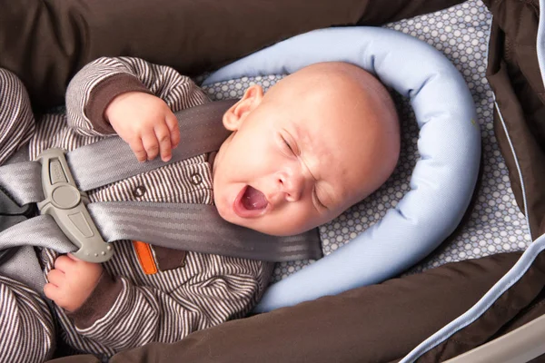 Portrait Yawning Baby Boy Safety Seat — Stock Photo, Image