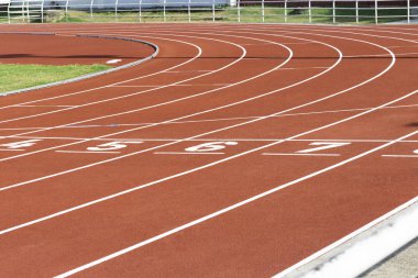 Spor alanında, parça arka plan kırmızı koşu parkuru