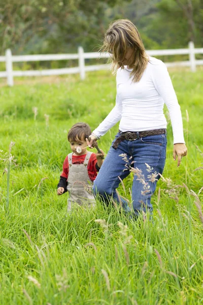 Lovely Mother Boy Walking Together Outdoors — Stock Photo, Image