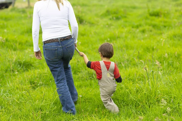 Lovely Mother Boy Walking Together Outdoors — Stock Photo, Image